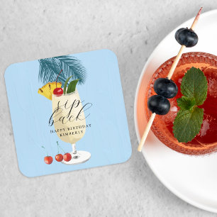 Pina Colada Körsbärs Cocktail Födelsedagsfest Underlägg Papper Kvadrat