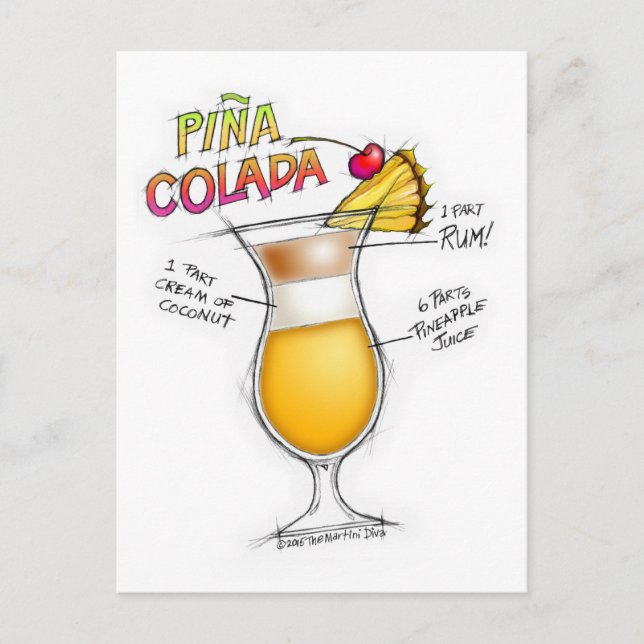 PINA COLADA RECIPE COCKTAIL ART VYKORT (Framsida)
