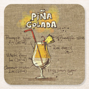 Pina Colada Recipe Pub Burlap Underlägg Papper Kvadrat