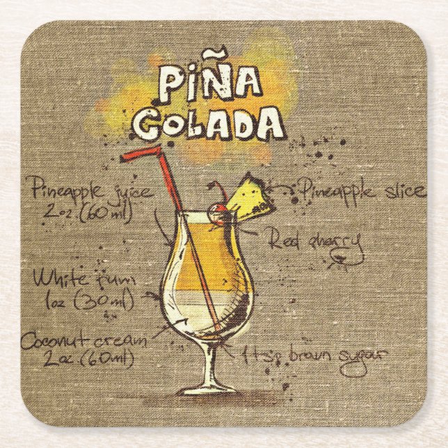 Pina Colada Recipe Pub Burlap Underlägg Papper Kvadrat (Framsidan)