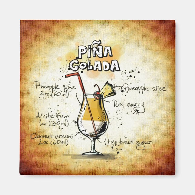 Pina Colada Recipe Tropical Drink Magnet (Framsidan)