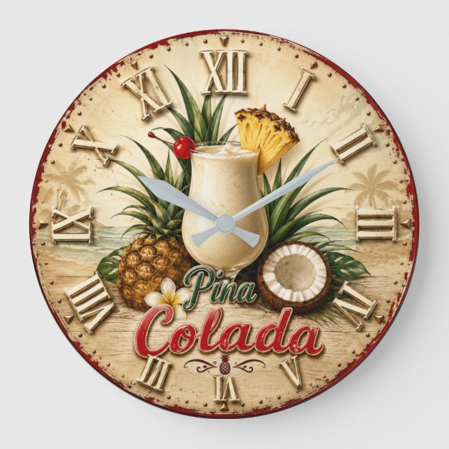 Piña Colada Tropical Beach Cocktail Summer Bar  Stor Klocka (Framsida)