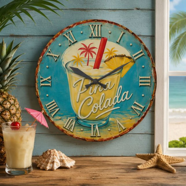 Piña Colada Tropical Cocktail Beach Stor Klocka (Skapare uppladdad)