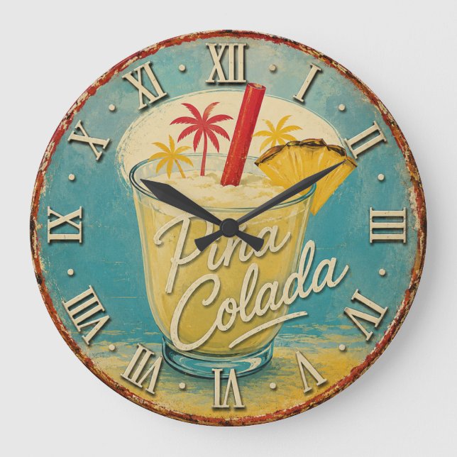 Piña Colada Tropical Cocktail Beach Stor Klocka (Framsida)
