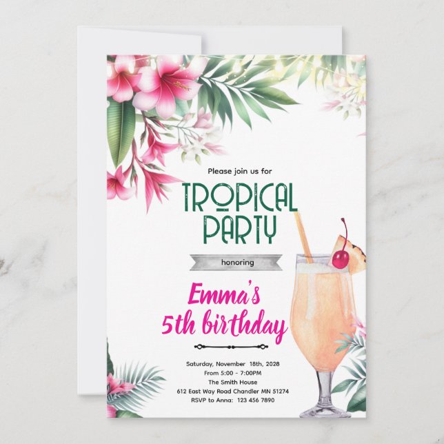 Piña Colada tropical party Invitation  Inbjudningar (Framsida)