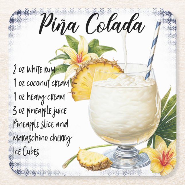 Pina Colada Underlägg Papper Kvadrat (Framsidan)