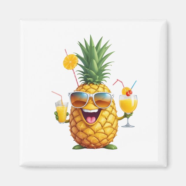 Pinapple Roligt Cheerful Vacation Tropical Drink J Magnet (Framsidan)