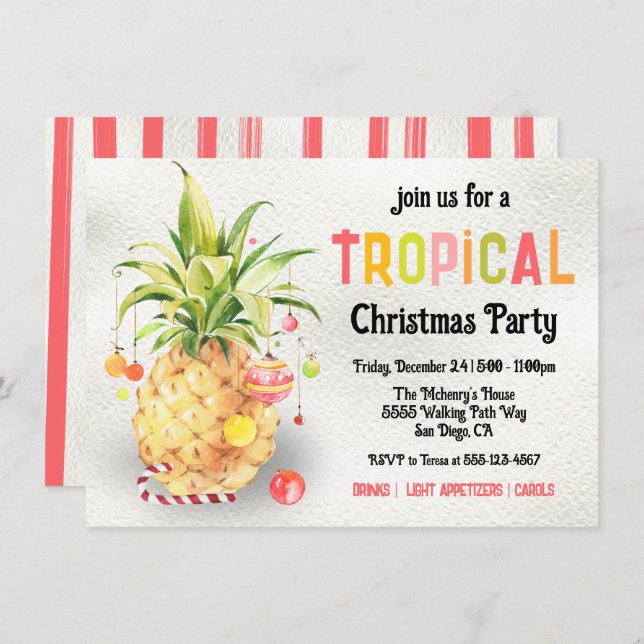 Pinapple Tropical jul Party Inbjudningar (Fram/baksida)