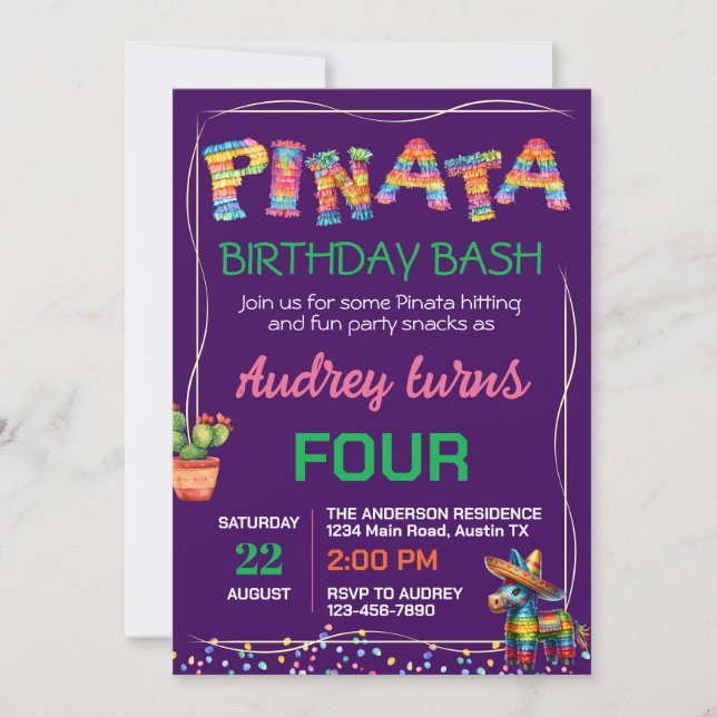 Pinata Birthday Bash Inbjudningar (Framsida)