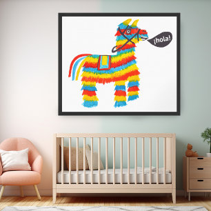 Piñata Donkey HOLA Watercolor Art Art Poster