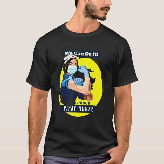Pinay Proud Frontline Worker Rosie Riveter Nurse D T Shirt (Framsida)