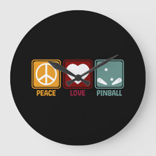 Pinball Maskin Peace Kärlek Slogan Funny Retro Stor Klocka