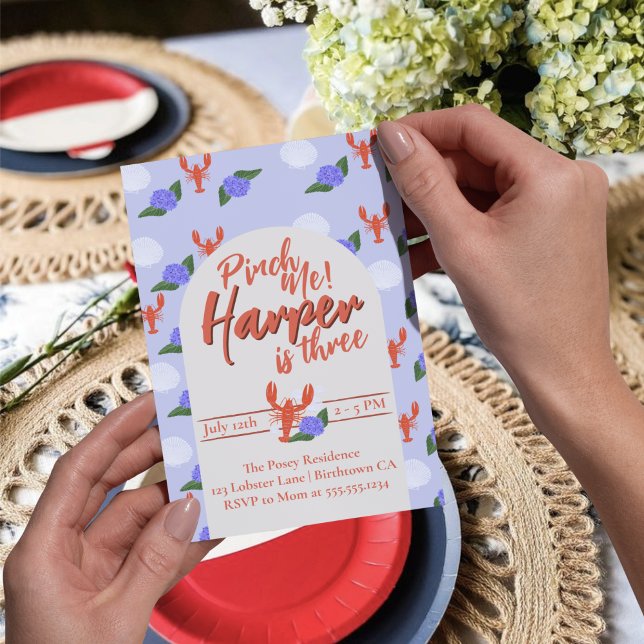 Pinch Me Coastal Lobster Birthday Inbjudningar (Celebrate your little one’s first or third birthday with a charming, coastal party!)