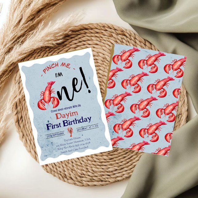 Pinch Me, I'm One Lobster Boy 1st Birthday Inbjudningar (Skapare uppladdad)