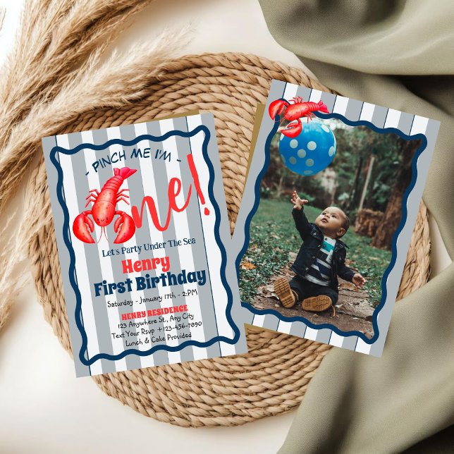 Pinch Me, I'm One Lobster Boy 1st Birthday Party  Inbjudningar (Skapare uppladdad)