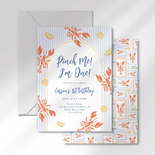 Pinch Me Lobster Birthday Coastal Rand Inbjudningar (Skapare uppladdad)