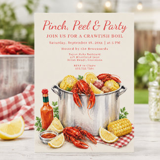 Pinch Peel Party Crawfish Kokillnad Invitation Inbjudningar
