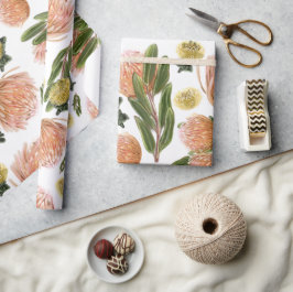 Pincushion Protea Botanical Mönster Presentpapper