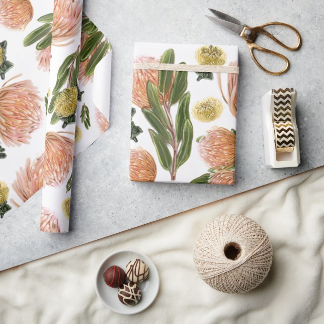 Pincushion Protea Botanical Mönster Presentpapper (Hantverk)