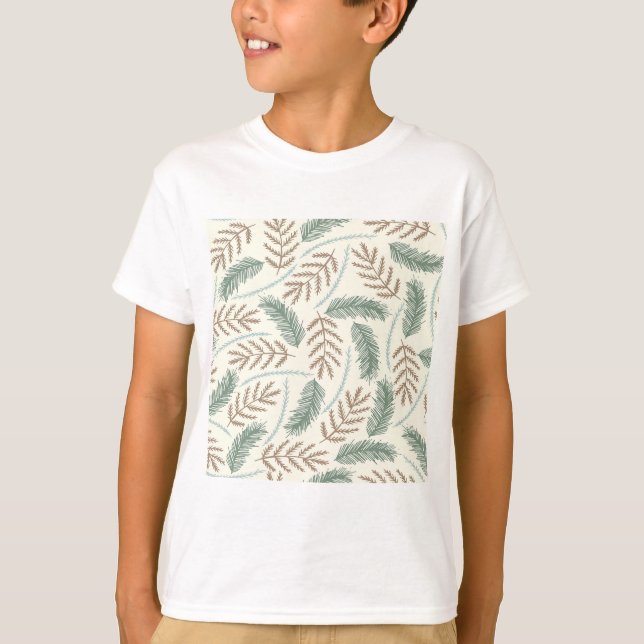 Pine and Cedar Evergreen Branches Pattern T Shirt (Framsida)