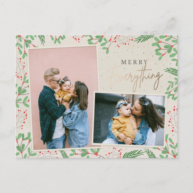 Pine Berries Merry Everything Multiple Foto Helg Vykort (Framsida)