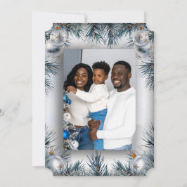 Pine Border Photo Christmas Card Tack Kort
