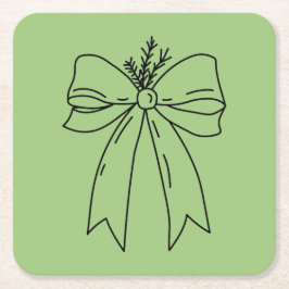 Pine Branch with Bow Minimalist Underlägg Papper Kvadrat