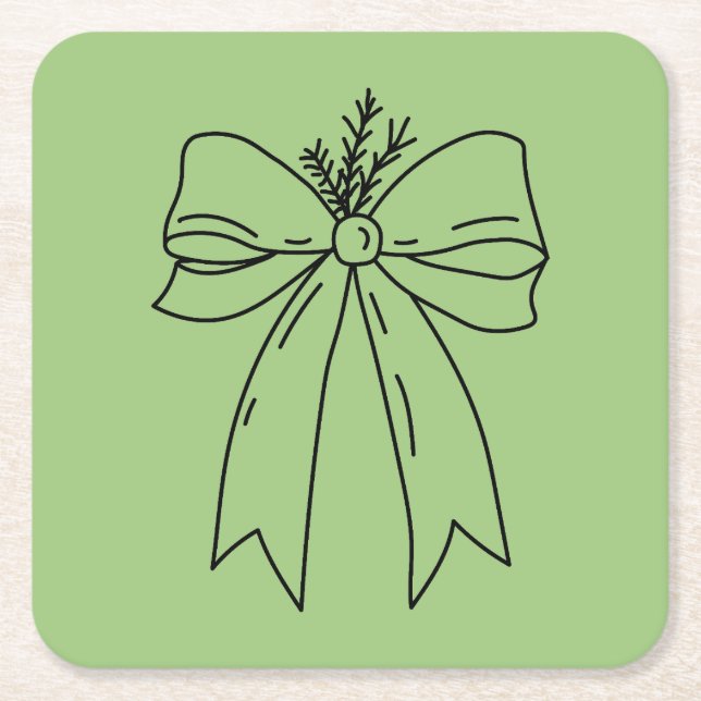 Pine Branch with Bow Minimalist Underlägg Papper Kvadrat (Framsidan)