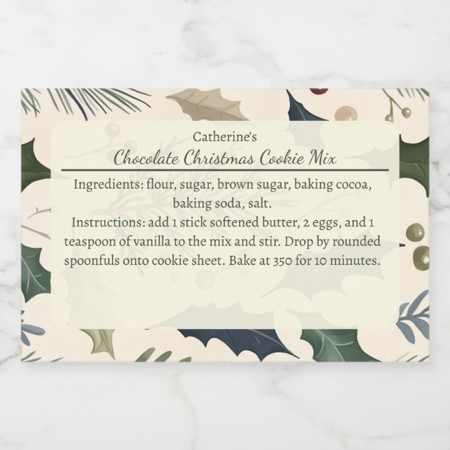 Pine Branches Holly Leaves Christmas Baking Mix Mat Etiketter (Singel etikett)