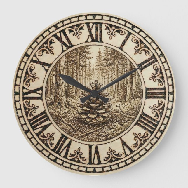 Pine Cone Forest Wall Clock  Stor Klocka (Framsida)