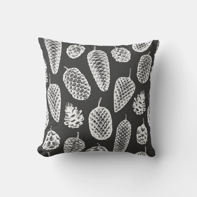 Pine cones hand drawn seamless pattern. Botanical  Kudde (Framsida)