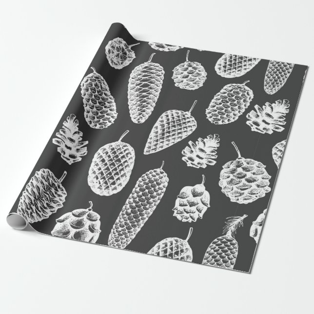 Pine cones hand drawn seamless pattern. Botanical  Presentpapper (Utrullad)