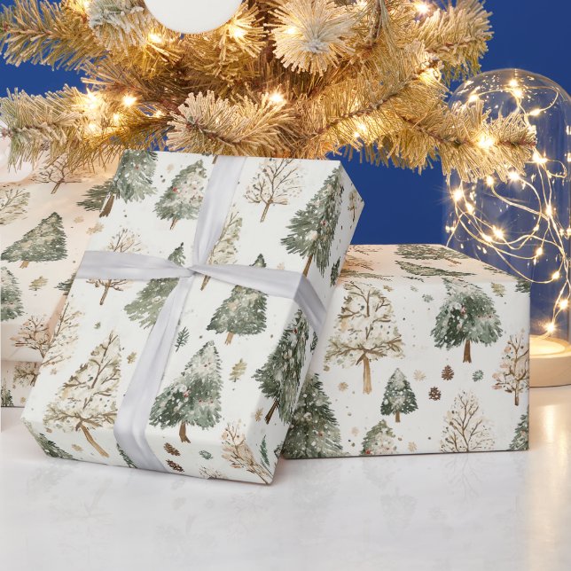 Pine Green Cream Christmas Trees Presentpapper (Helgdagar)