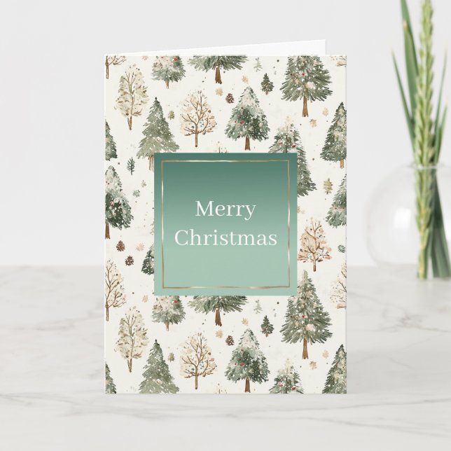 Pine Green Cream Mint Christmas Trees Kort (Framsida)