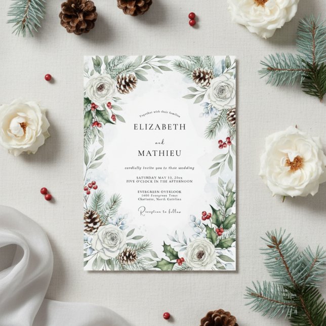Pine Green Pinecone Winter Wedding Inbjudningar (Skapare uppladdad)