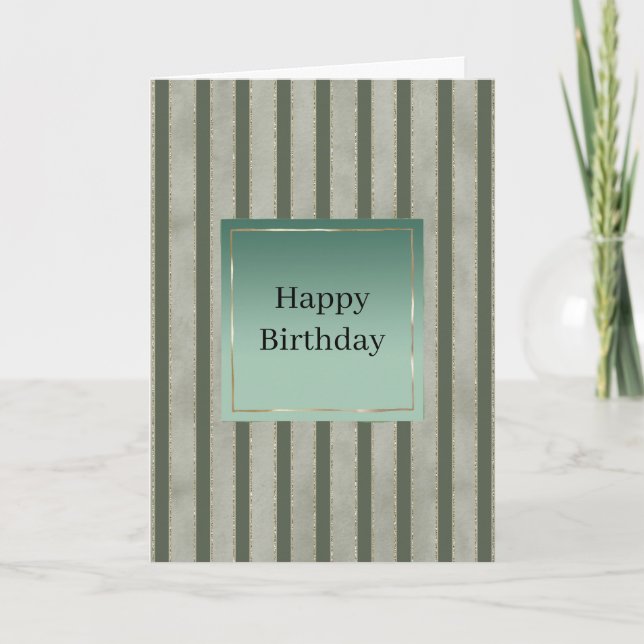 Pine Green Stripes Stripes Birthday Kort (Framsida)