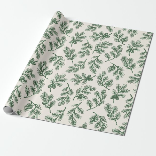 Pine Needle Lane - Botanical Pinecone Print Presentpapper (Utrullad)