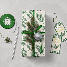 Pine Needle Lane - Botaniskt Tallkotte Tryck Presentpapper