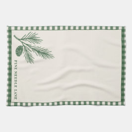 Pine Needle Lane Gingham Trim With Pinecone Accent Kökshandduk