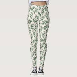Pine Needle Lane - Green Botanical Branch Patternl Leggings
