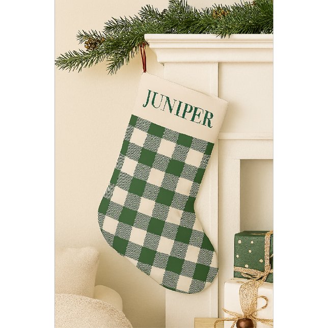 Pine Needle Lane - Grön vit Gingham-mönster Liten Julstrumpa (Skapare uppladdad)