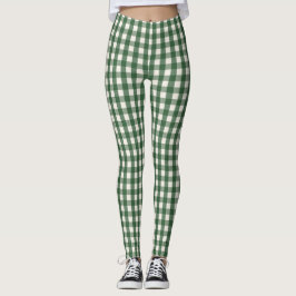 Pine Needle Lane - Pine Green Gingham Pattern Leggings