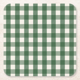 Pine Needle Lane - Pine Green Gingham Pattern Underlägg Papper Kvadrat