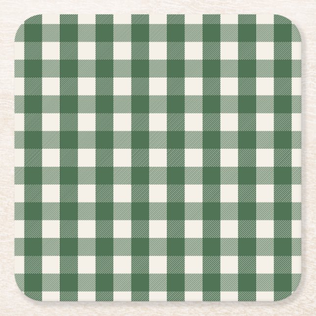 Pine Needle Lane - Pine Green Gingham Pattern Underlägg Papper Kvadrat (Framsidan)