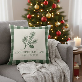 Pine Needle Lane-Pinecone Print & Gingham Border Kudde
