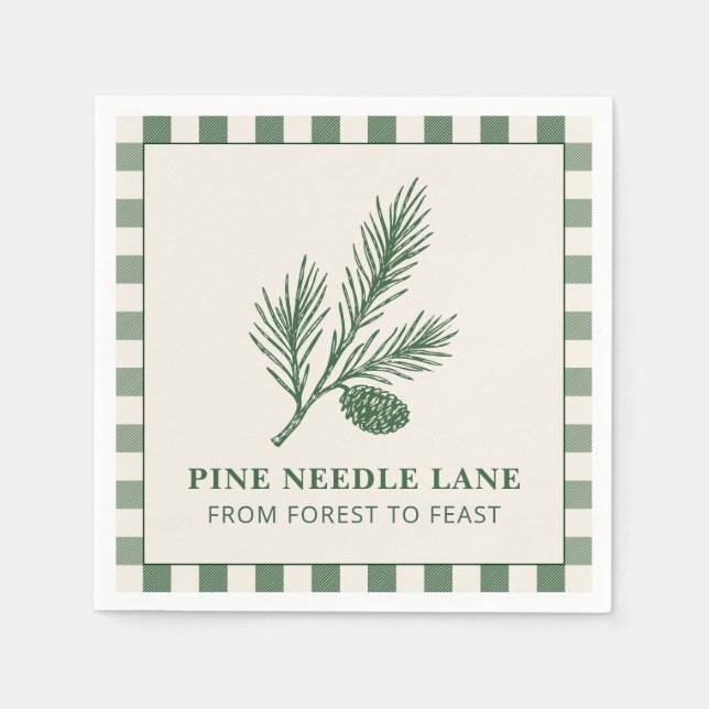 Pine Needle Lane-Tallrikduk med kotteprint och gin Pappersservett (Framsidan)