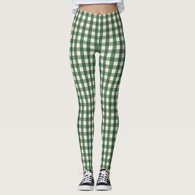 Pine Needle Lane - Tallrikgrön Gingham-mönster Leggings (Framsida)