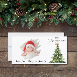 Pine Tree Bow Christmas Elegant Photo Custom Julkort