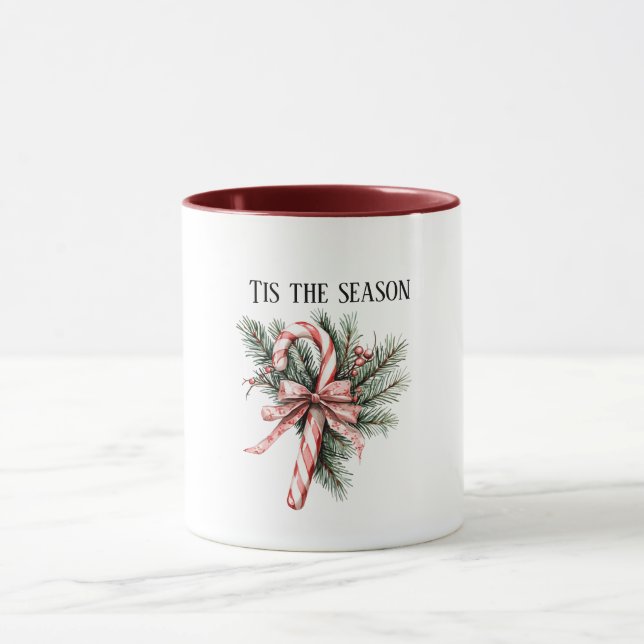 Pine Tree Candy Cane Red Christmas Mugg (Center)