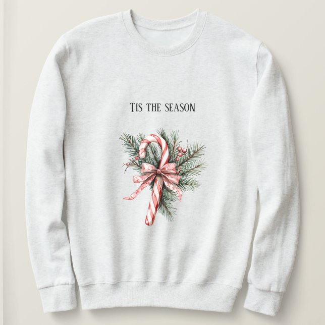 Pine Tree Candy Cane Red Christmas T Shirt (Design framsida)